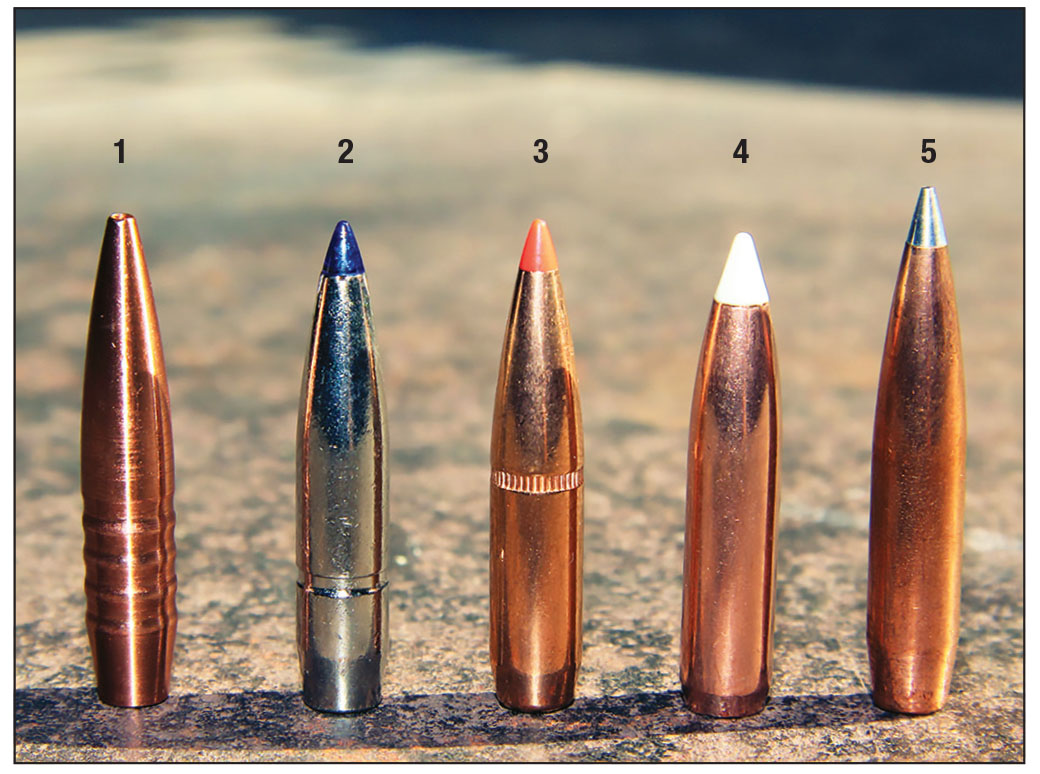 Bullets tested from the 6.5 PRC barrel included: (1) Hammer Bullets’ 124-grain Hammer Hunter, (2) Federal Premium’s 130-grain Terminal Ascent, (3) Hornady 140-grain SST, (4) Nosler’s 140-grain AccuBond and (5) Hornady 153-grain A-Tip Match.
